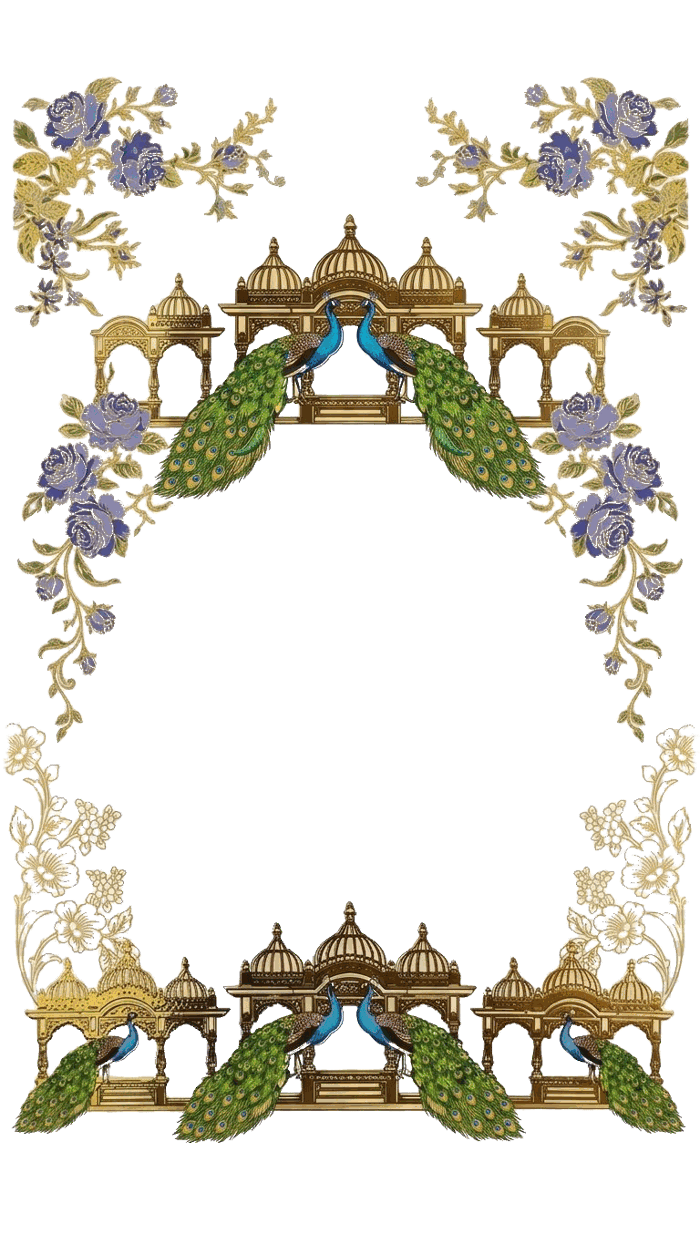 Peacock and gold floral wedding frame